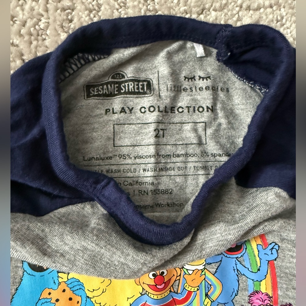 Little Sleepies Play Seasame Street Blue Long Sleeve Raglan Tee - Picture 2 of 3